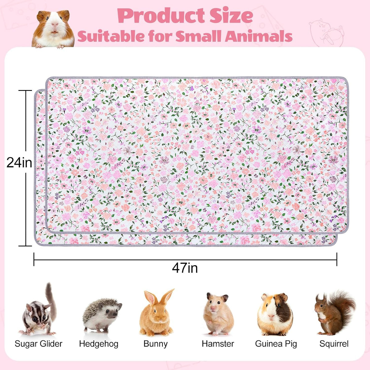2 Pack Washable Guinea Pig Cage Liner, Waterproof Bedding