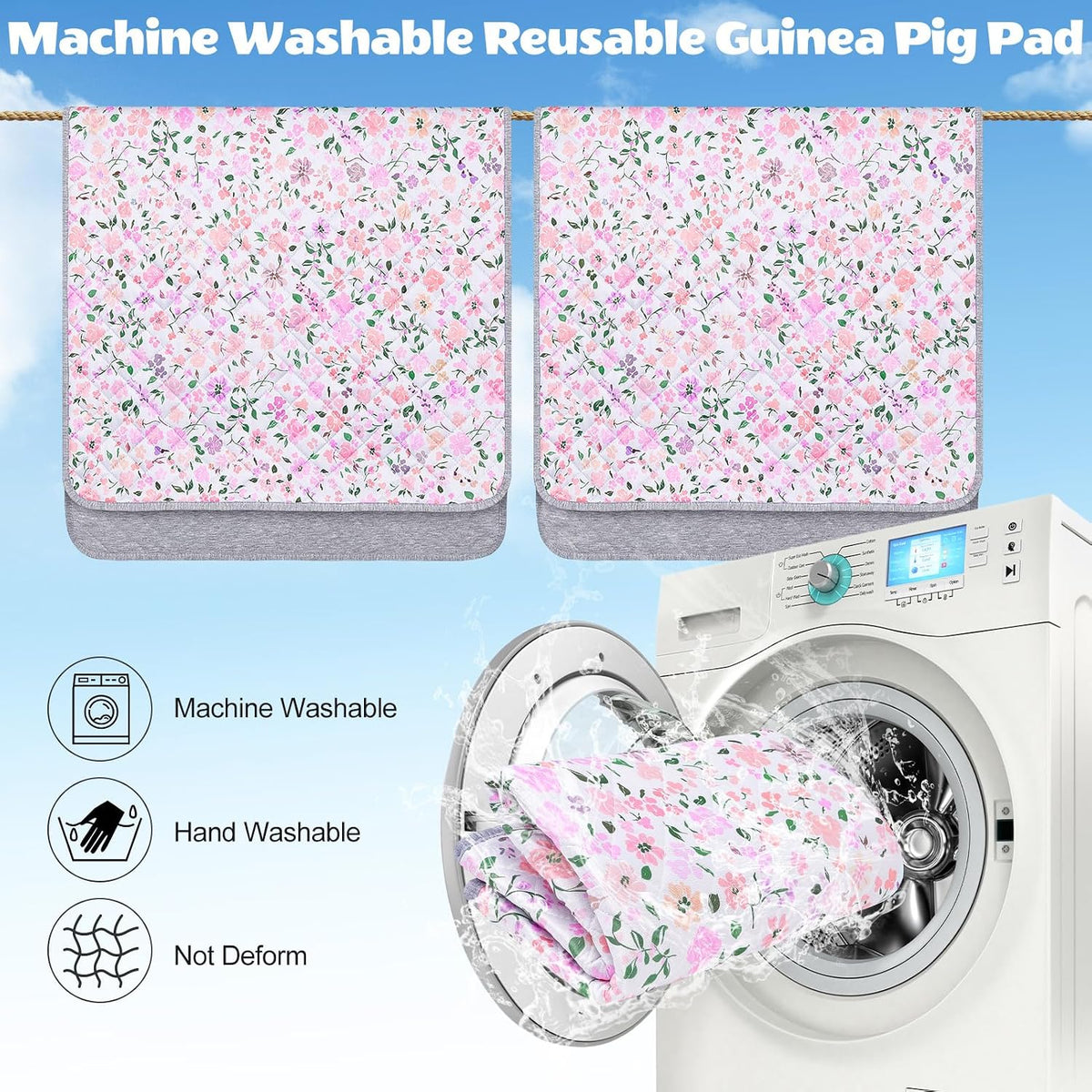 2 Pack Washable Guinea Pig Cage Liner, Waterproof Bedding