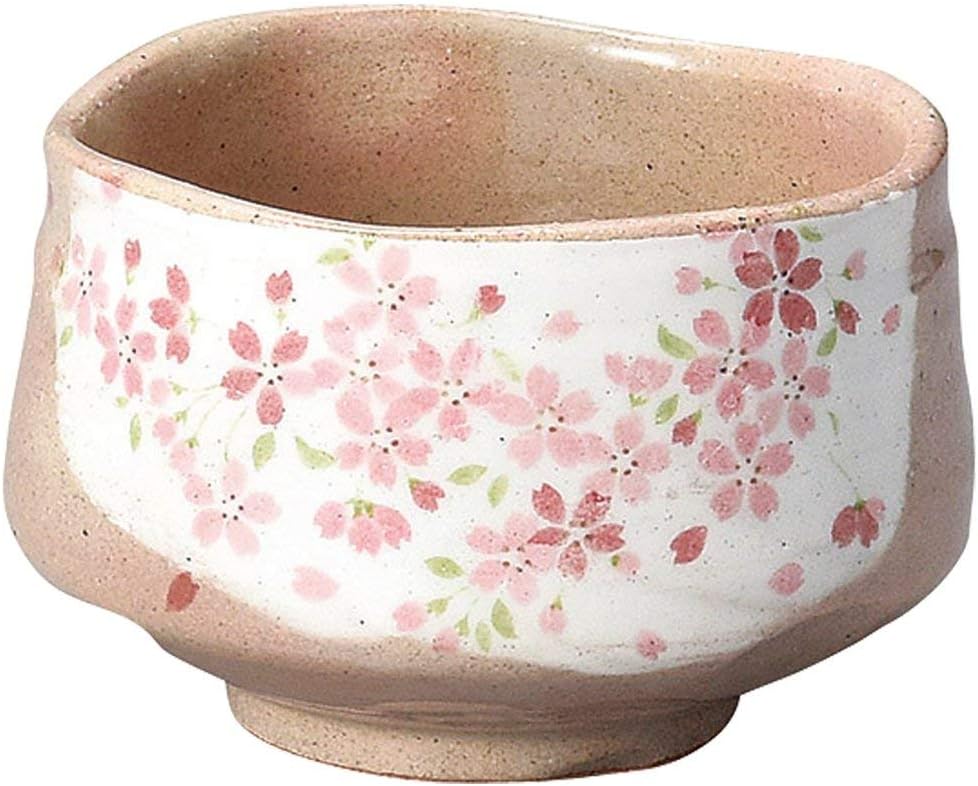 Minou Pottery Japanese Tea Bowl Shirokesho Pink Cherry blossoms Made by カネ仁作 (KaneJin) F1727 from Japan