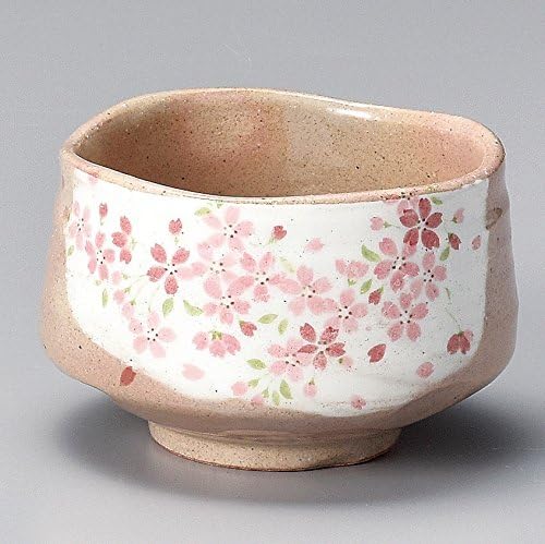 Minou Pottery Japanese Tea Bowl Shirokesho Pink Cherry blossoms Made by カネ仁作 (KaneJin) F1727 from Japan