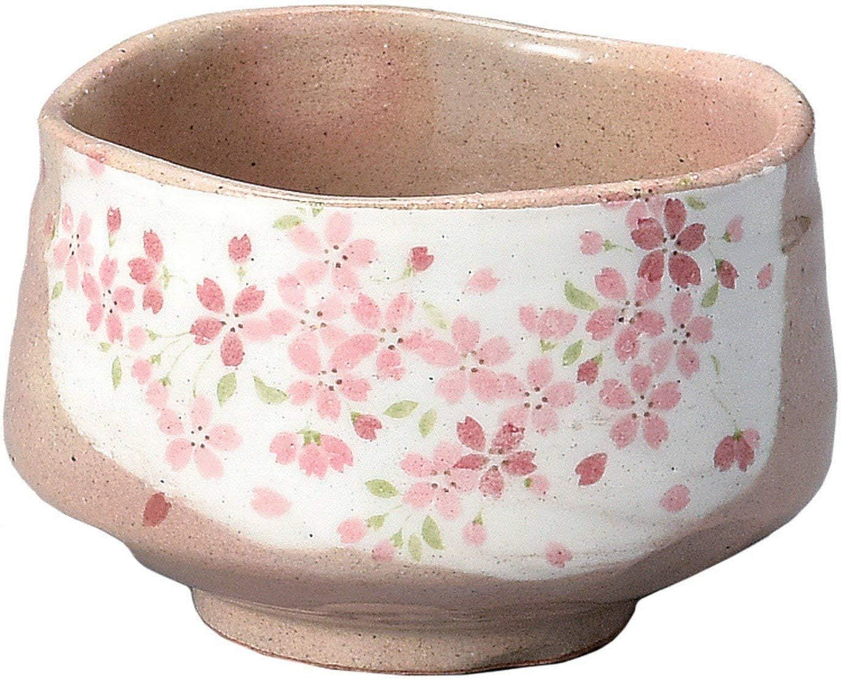 Minou Pottery Japanese Tea Bowl Shirokesho Pink Cherry blossoms Made by カネ仁作 (KaneJin) F1727 from Japan