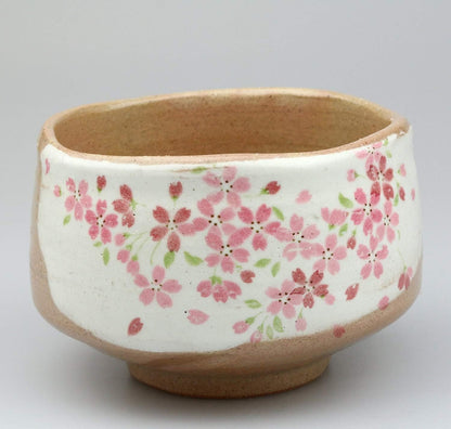 Minou Pottery Japanese Tea Bowl Shirokesho Pink Cherry blossoms Made by カネ仁作 (KaneJin) F1727 from Japan