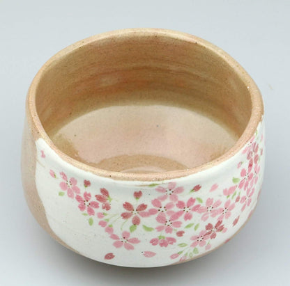 Minou Pottery Japanese Tea Bowl Shirokesho Pink Cherry blossoms Made by カネ仁作 (KaneJin) F1727 from Japan
