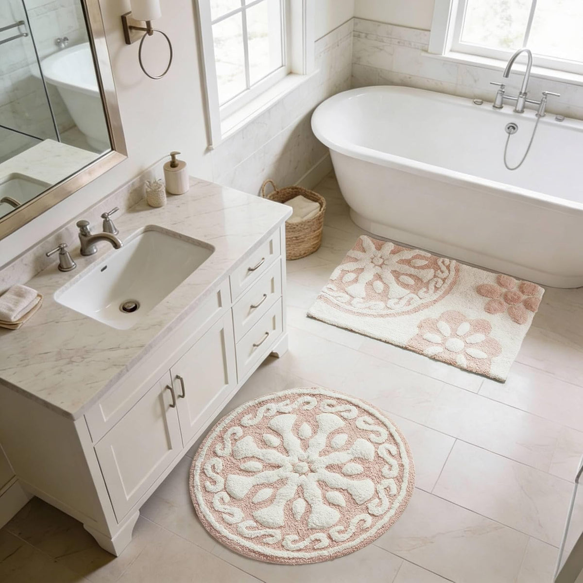 Casablanca Tufted Cotton Bath Rug Non-Slip, 20 x 30, Pink