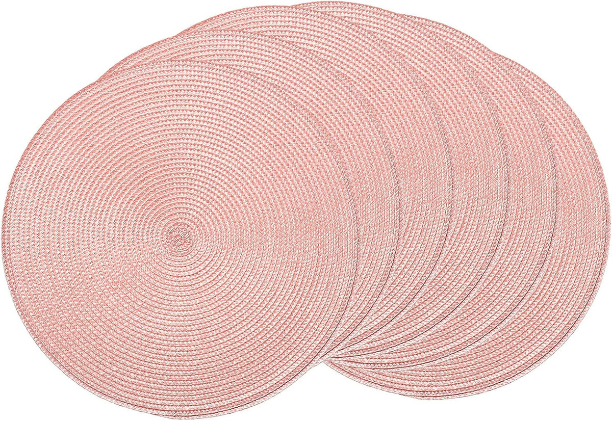 Round Placemats Set of 6 Heat Resistant Washable Non-Slip Woven Braided Table Mats for Dining Table Kitchen & Home Decor (Pink)