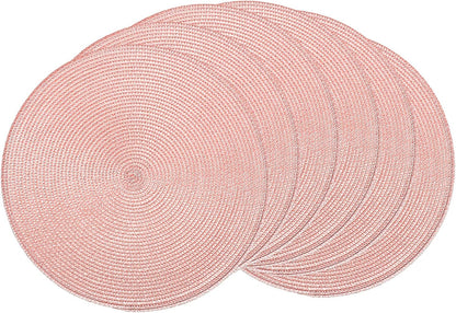 Round Placemats Set of 6 Heat Resistant Washable Non-Slip Woven Braided Table Mats for Dining Table Kitchen & Home Decor (Pink)
