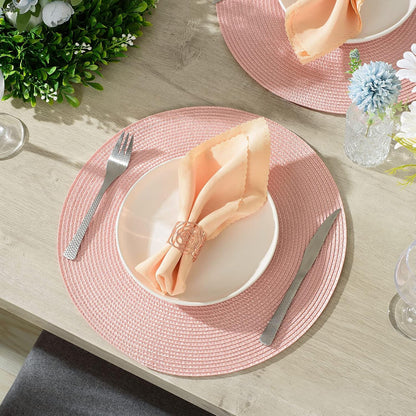 Round Placemats Set of 6 Heat Resistant Washable Non-Slip Woven Braided Table Mats for Dining Table Kitchen & Home Decor (Pink)