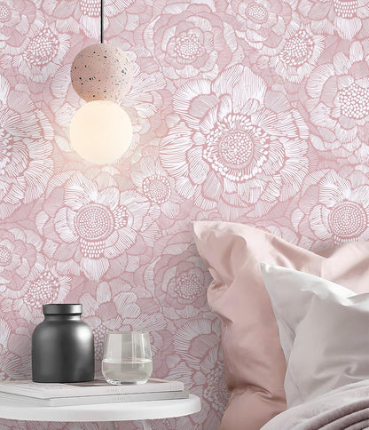 Pink Peel and Stick Wallpaper Pink Floral Contact Paper Boho Wallpaper Removable Self Adhesive Flower Wall Paper for Cabinet Bathroom Bedroom Decoral Papel Tapiz para Pared 17.3" X 78.7"