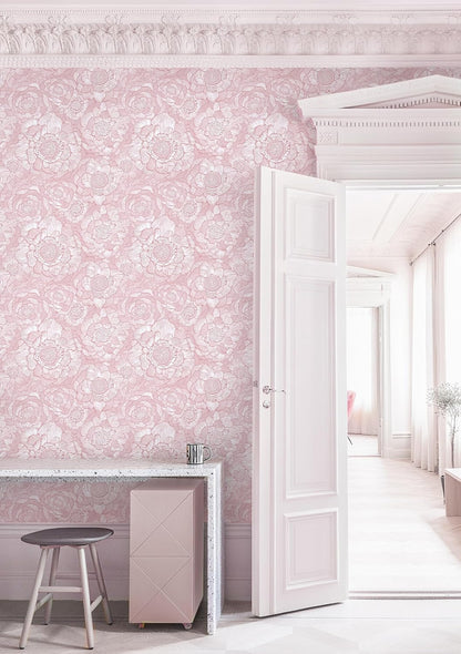 Pink Peel and Stick Wallpaper Pink Floral Contact Paper Boho Wallpaper Removable Self Adhesive Flower Wall Paper for Cabinet Bathroom Bedroom Decoral Papel Tapiz para Pared 17.3" X 78.7"