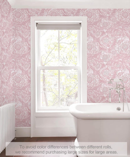 Pink Peel and Stick Wallpaper Pink Floral Contact Paper Boho Wallpaper Removable Self Adhesive Flower Wall Paper for Cabinet Bathroom Bedroom Decoral Papel Tapiz para Pared 17.3" X 78.7"