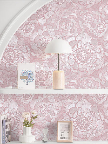 Pink Peel and Stick Wallpaper Pink Floral Contact Paper Boho Wallpaper Removable Self Adhesive Flower Wall Paper for Cabinet Bathroom Bedroom Decoral Papel Tapiz para Pared 17.3" X 78.7"