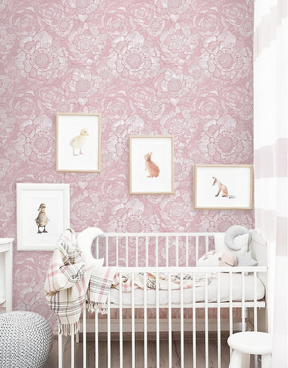 Pink Peel and Stick Wallpaper Pink Floral Contact Paper Boho Wallpaper Removable Self Adhesive Flower Wall Paper for Cabinet Bathroom Bedroom Decoral Papel Tapiz para Pared 17.3" X 78.7"