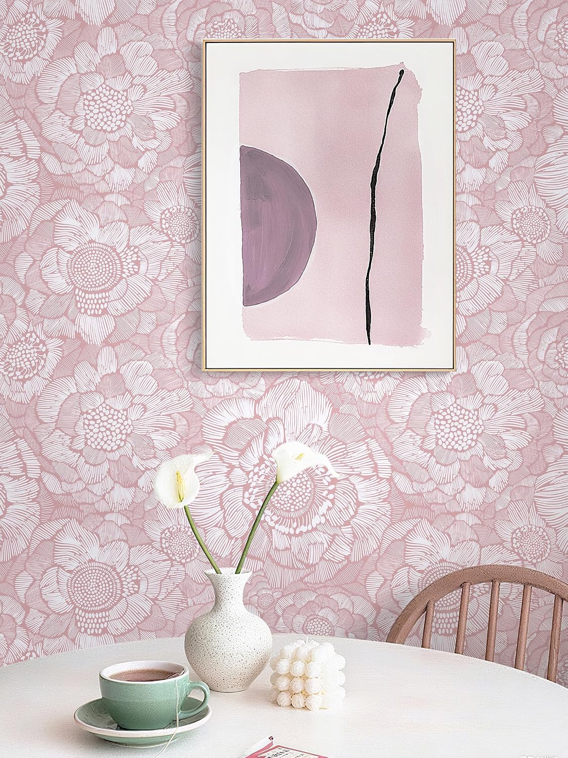Pink Peel and Stick Wallpaper Pink Floral Contact Paper Boho Wallpaper Removable Self Adhesive Flower Wall Paper for Cabinet Bathroom Bedroom Decoral Papel Tapiz para Pared 17.3" X 78.7"