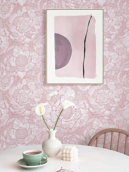 Pink Peel and Stick Wallpaper Pink Floral Contact Paper Boho Wallpaper Removable Self Adhesive Flower Wall Paper for Cabinet Bathroom Bedroom Decoral Papel Tapiz para Pared 17.3" X 78.7"
