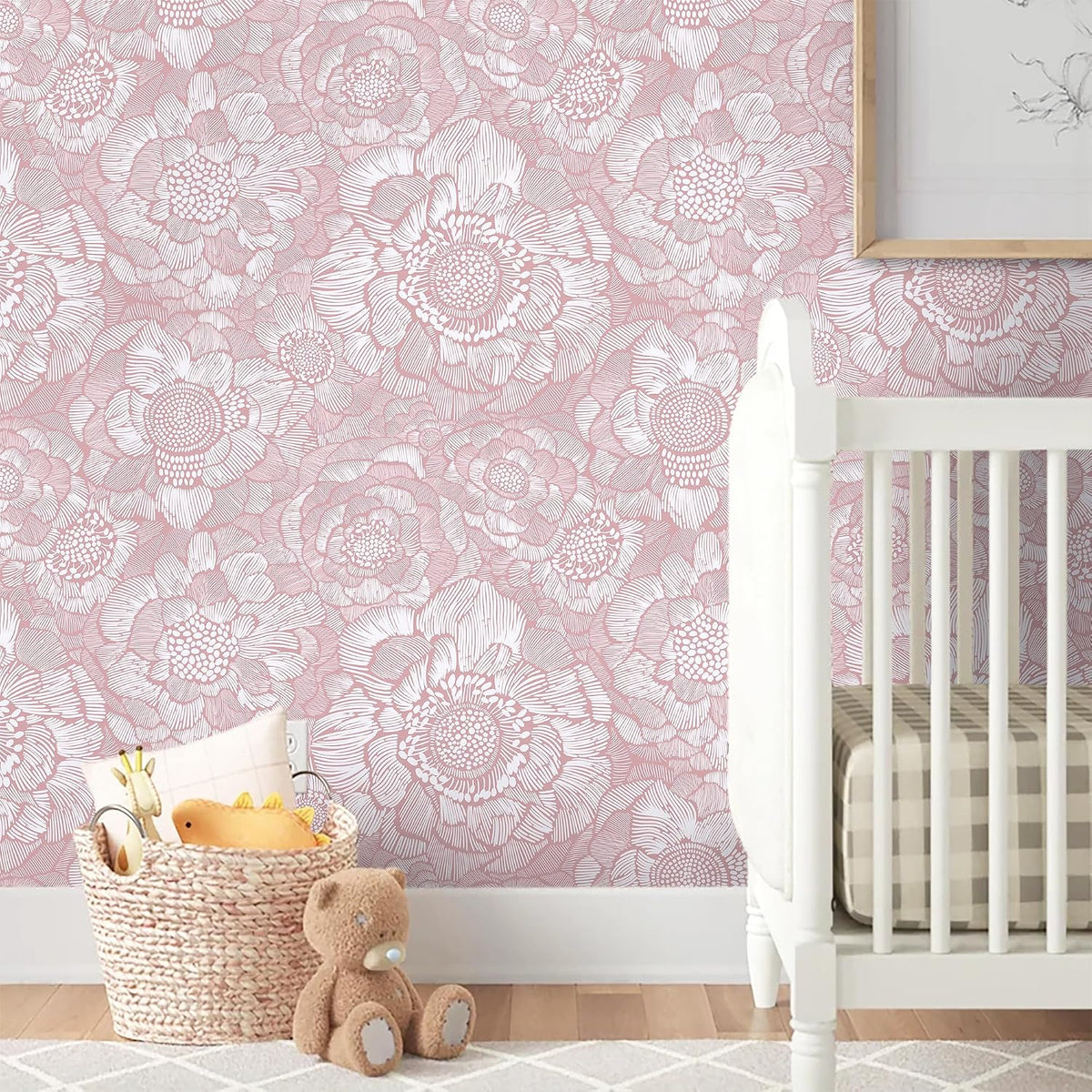 Pink Peel and Stick Wallpaper Pink Floral Contact Paper Boho Wallpaper Removable Self Adhesive Flower Wall Paper for Cabinet Bathroom Bedroom Decoral Papel Tapiz para Pared 17.3" X 78.7"