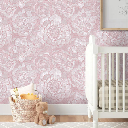Pink Peel and Stick Wallpaper Pink Floral Contact Paper Boho Wallpaper Removable Self Adhesive Flower Wall Paper for Cabinet Bathroom Bedroom Decoral Papel Tapiz para Pared 17.3" X 78.7"