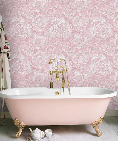 Pink Peel and Stick Wallpaper Pink Floral Contact Paper Boho Wallpaper Removable Self Adhesive Flower Wall Paper for Cabinet Bathroom Bedroom Decoral Papel Tapiz para Pared 17.3" X 78.7"