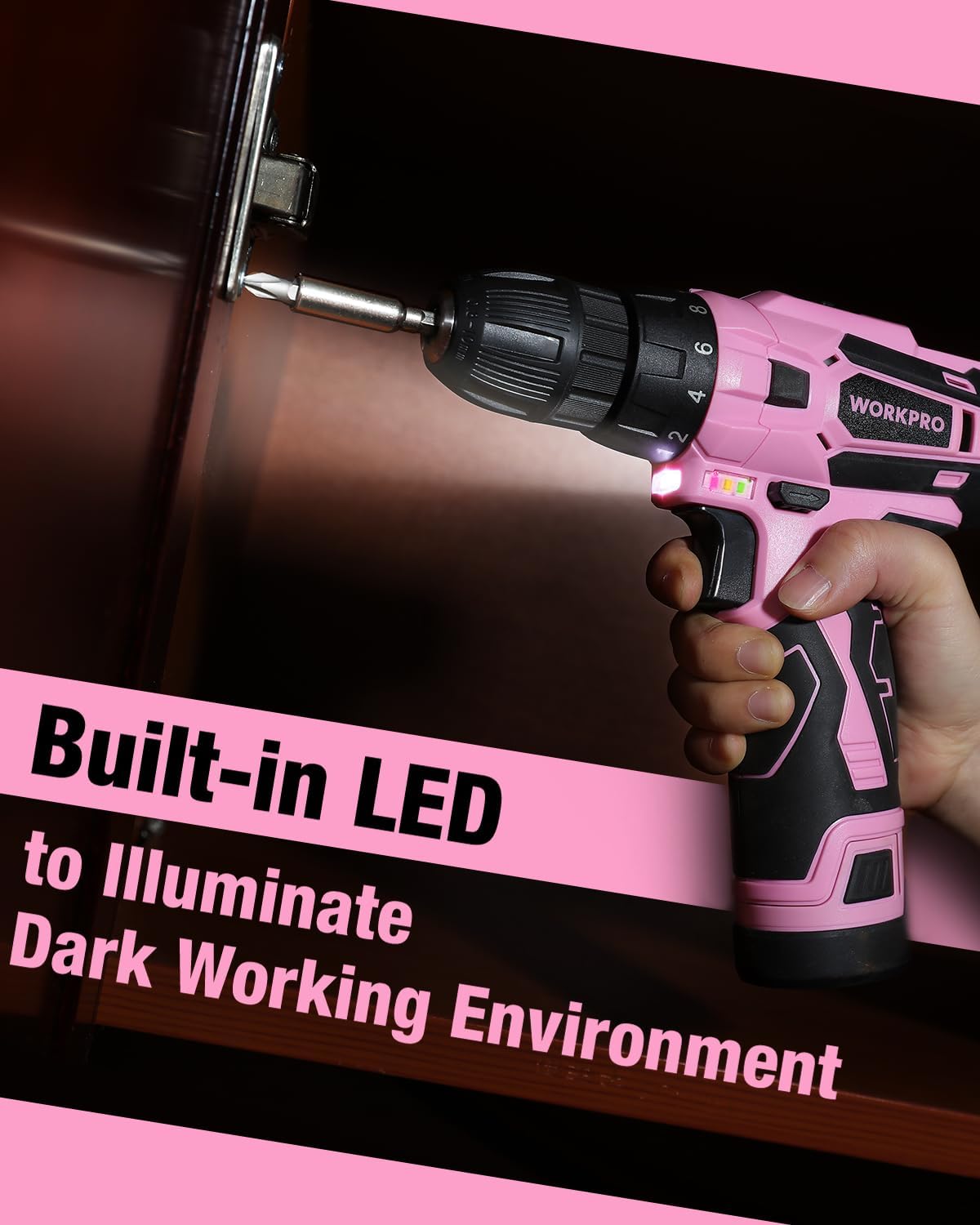 Pink Cordless Drill Driver Set, 12V Electric Screwdriver Driver Tool Kit, 3/8" Keyless Chuck, Charger and Storage Bag Included - Pink Ribbon