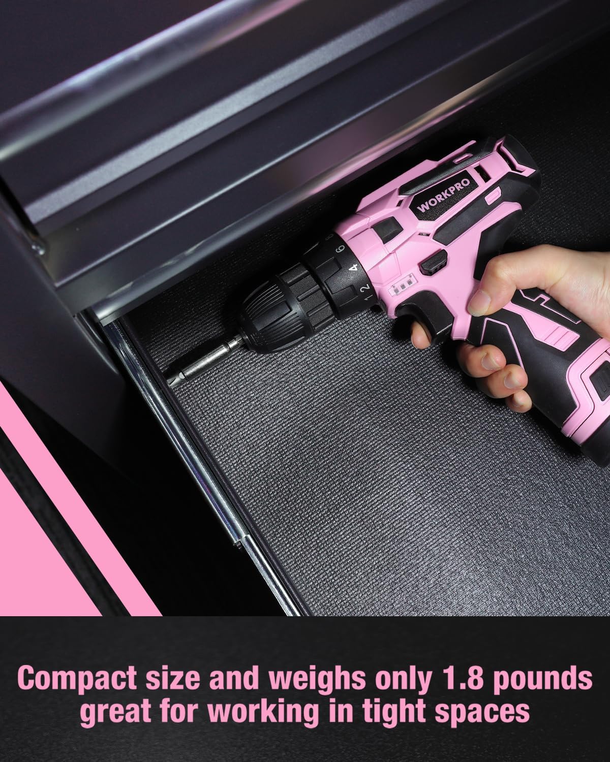 Pink Cordless Drill Driver Set, 12V Electric Screwdriver Driver Tool Kit, 3/8" Keyless Chuck, Charger and Storage Bag Included - Pink Ribbon
