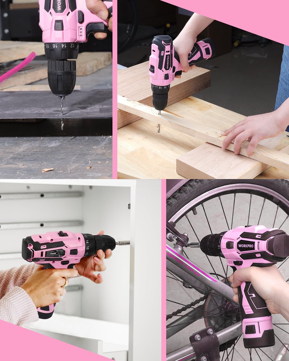 Pink Cordless Drill Driver Set, 12V Electric Screwdriver Driver Tool Kit, 3/8" Keyless Chuck, Charger and Storage Bag Included - Pink Ribbon
