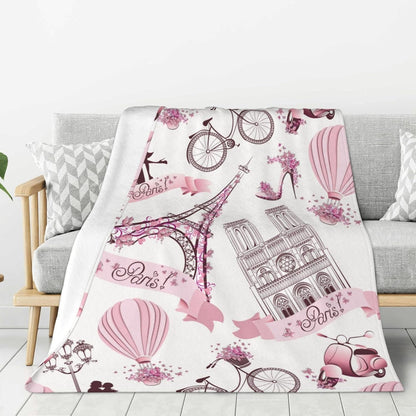 Paris Romantic Pink Blanket, Soft Blankets Flannel Bed Throw Cozy Lightweight Plush Gifts for Women Girls Sofa Couch Bedroom Living Rooms Warm All Season, Home Decor, 60"x50"