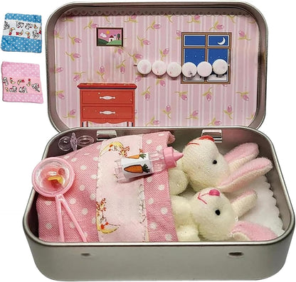 Plush Bunny Mini Pocket Tin, Little Pocket Bunny, Pocket Bunnies Easter Basket Stuffer, DIY Pet Bunny Adoption, Easter Gifts, Easter Basket Decorations (Pink)
