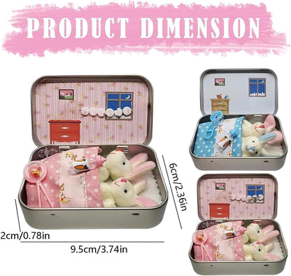 Plush Bunny Mini Pocket Tin, Little Pocket Bunny, Pocket Bunnies Easter Basket Stuffer, DIY Pet Bunny Adoption, Easter Gifts, Easter Basket Decorations (Pink)