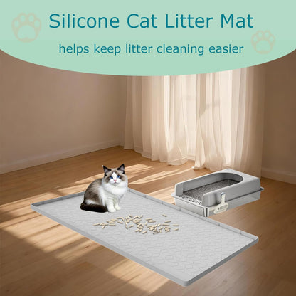 Cat Litter Mat for Litter Box, Silicone Large Cat Litter Trapping Mat - 40x28 in, Waterproof & Non-Slip, Durable & Easy Clean, Light Gray