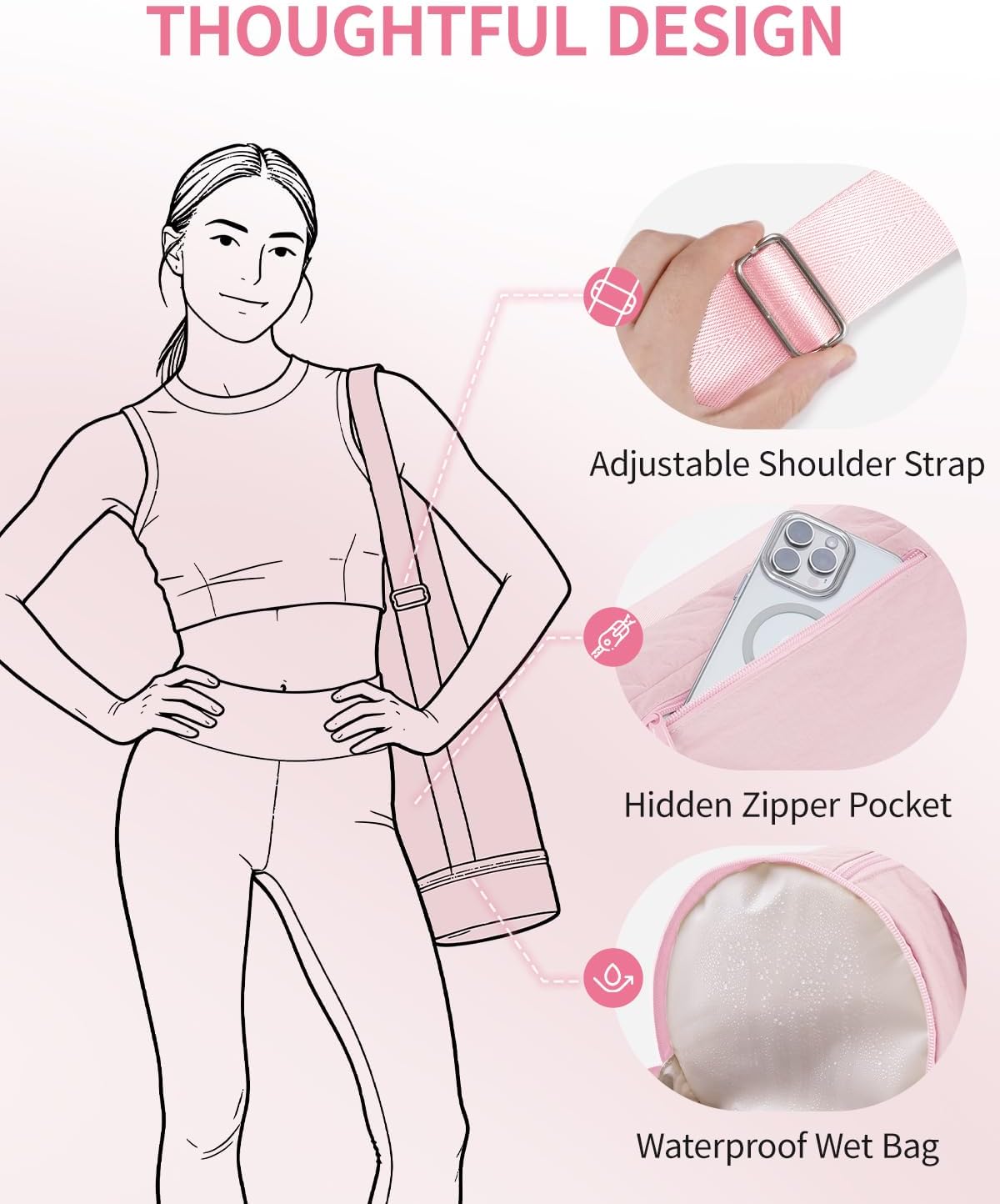 Puffy Yoga Mat Bag Yoga Gym Bags for Women Men, Full-Zip Pilates Bag with Wet Pocket & Side Zip Drawstring Pocket Fits Tumblers with Handle, Yoga Mat Storage for Carrier Quick Access