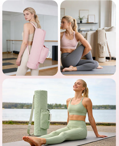 Puffy Yoga Mat Bag Yoga Gym Bags for Women Men, Full-Zip Pilates Bag with Wet Pocket & Side Zip Drawstring Pocket Fits Tumblers with Handle, Yoga Mat Storage for Carrier Quick Access