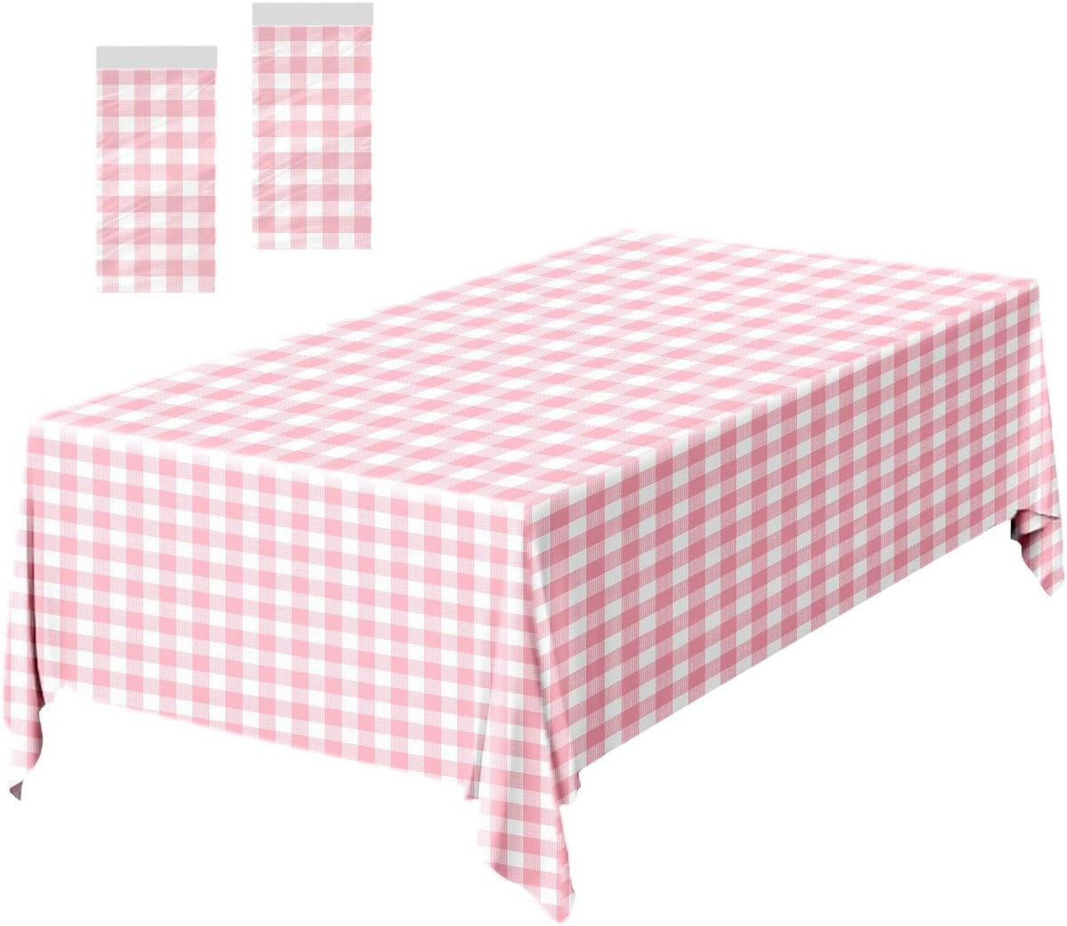 2 Pack Pink Gingham Tablecloth 54 × 108 Inch Pink and White Checkered Table Cloth Plastic Rectangle Table Cover for Picnic Birthday Wedding Baby Shower Party Gingham Tablecloth Diaposable