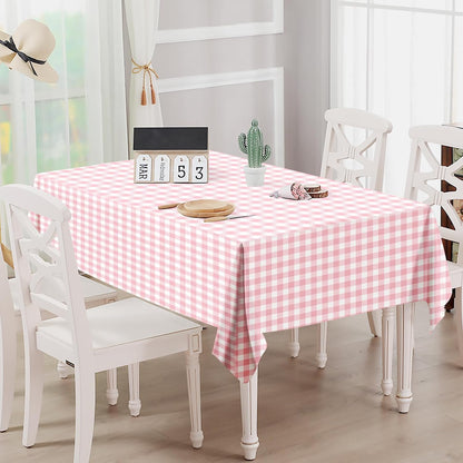 2 Pack Pink Gingham Tablecloth 54 × 108 Inch Pink and White Checkered Table Cloth Plastic Rectangle Table Cover for Picnic Birthday Wedding Baby Shower Party Gingham Tablecloth Diaposable