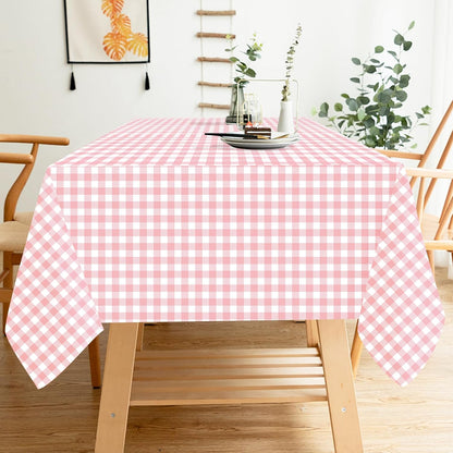 2 Pack Pink Gingham Tablecloth 54 × 108 Inch Pink and White Checkered Table Cloth Plastic Rectangle Table Cover for Picnic Birthday Wedding Baby Shower Party Gingham Tablecloth Diaposable