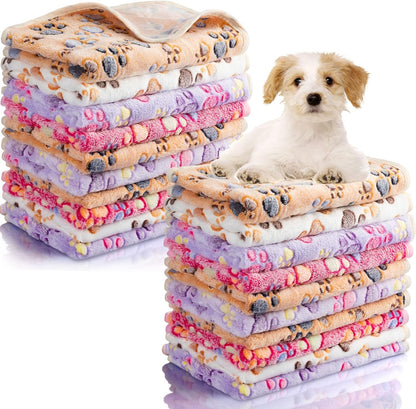 40 Pcs Dog Blankets Soft Fluffy Fleece Washable Puppy Sleep Blankets Small Mat for Pets Throw Warm Bed Mat for Dog Puppy Cat (Pink,White,Brown,Purple,Paw)