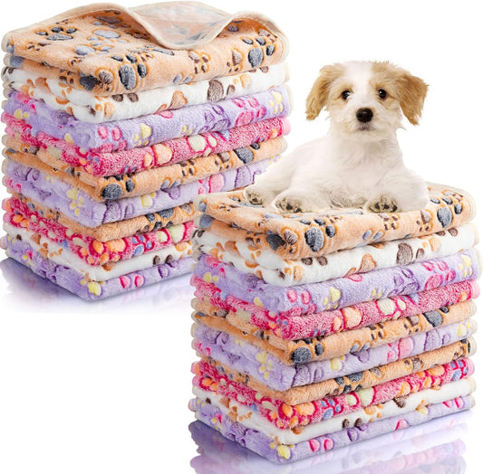 40 Pcs Dog Blankets Soft Fluffy Fleece Washable Puppy Sleep Blankets Small Mat for Pets Throw Warm Bed Mat for Dog Puppy Cat (Pink,White,Brown,Purple,Paw)