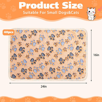 40 Pcs Dog Blankets Soft Fluffy Fleece Washable Puppy Sleep Blankets Small Mat for Pets Throw Warm Bed Mat for Dog Puppy Cat (Pink,White,Brown,Purple,Paw)