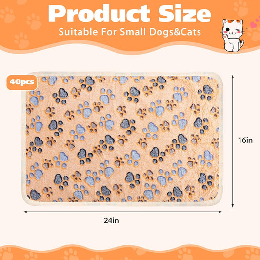 40 Pcs Dog Blankets Soft Fluffy Fleece Washable Puppy Sleep Blankets Small Mat for Pets Throw Warm Bed Mat for Dog Puppy Cat (Pink,White,Brown,Purple,Paw)