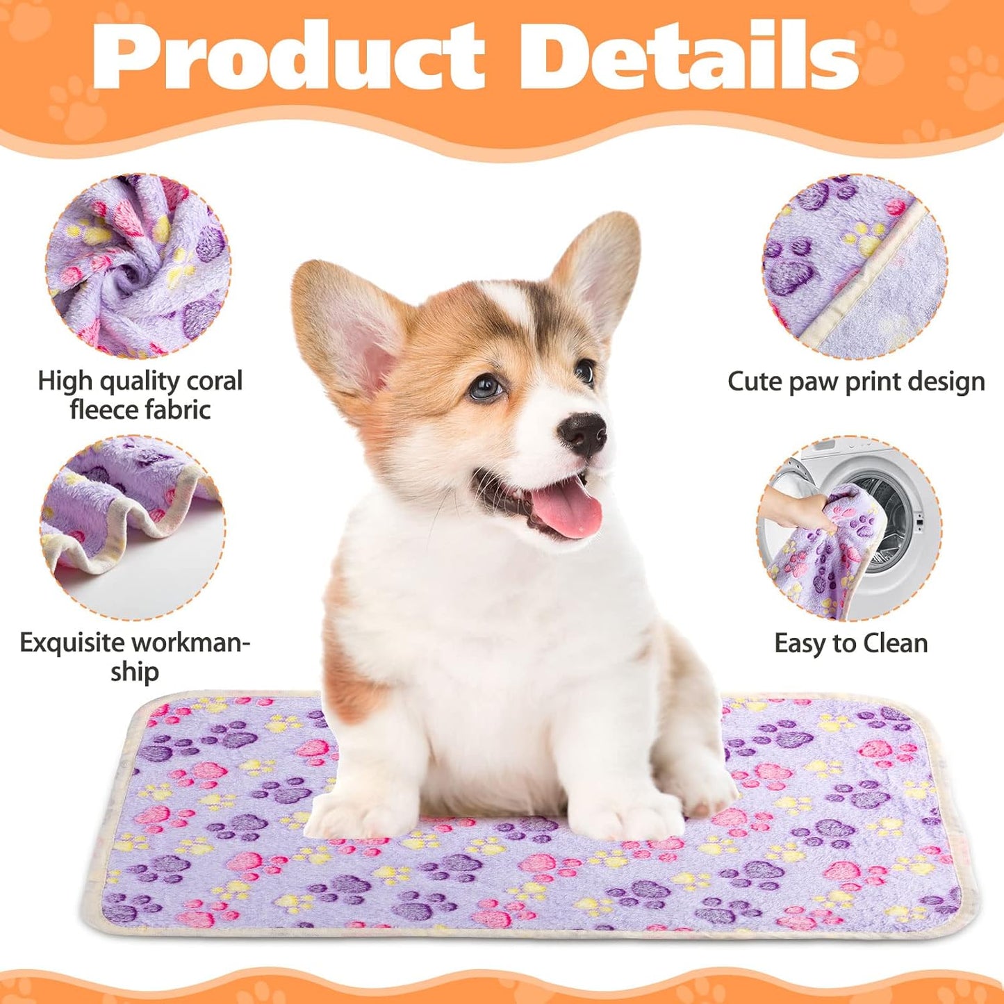 40 Pcs Dog Blankets Soft Fluffy Fleece Washable Puppy Sleep Blankets Small Mat for Pets Throw Warm Bed Mat for Dog Puppy Cat (Pink,White,Brown,Purple,Paw)
