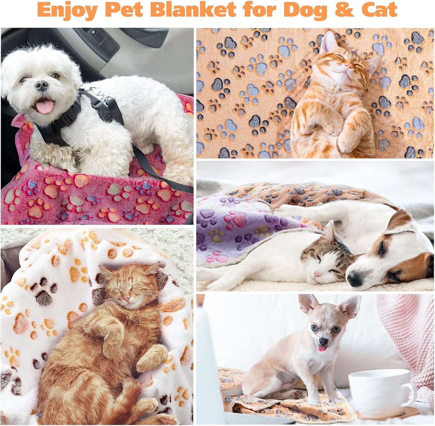 40 Pcs Dog Blankets Soft Fluffy Fleece Washable Puppy Sleep Blankets Small Mat for Pets Throw Warm Bed Mat for Dog Puppy Cat (Pink,White,Brown,Purple,Paw)