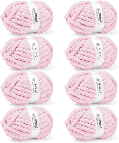 Baby Pink Chunky Chenille Yarn for Hand Knitting,Thick Bulky Mom Blanket Yarn for Crocheting,Soft Fluffy Yarn for Mother’s Day Gifts and Crafts for Women/Grandma,8 Pack (29.5Yds/8.4oz Each)