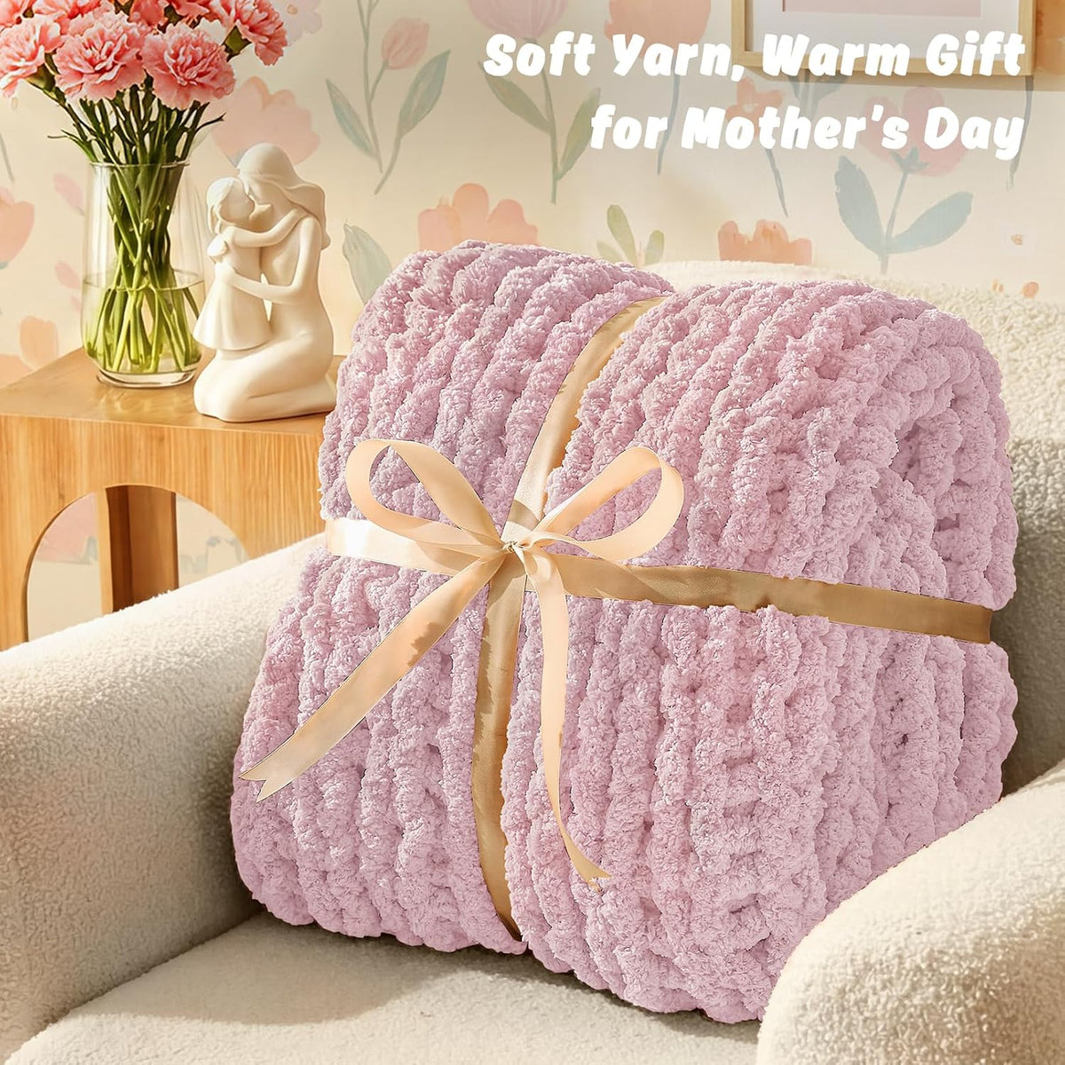 Baby Pink Chunky Chenille Yarn for Hand Knitting,Thick Bulky Mom Blanket Yarn for Crocheting,Soft Fluffy Yarn for Mother’s Day Gifts and Crafts for Women/Grandma,8 Pack (29.5Yds/8.4oz Each)