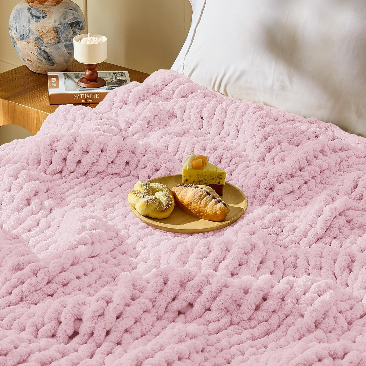 Baby Pink Chunky Chenille Yarn for Hand Knitting,Thick Bulky Mom Blanket Yarn for Crocheting,Soft Fluffy Yarn for Mother’s Day Gifts and Crafts for Women/Grandma,8 Pack (29.5Yds/8.4oz Each)