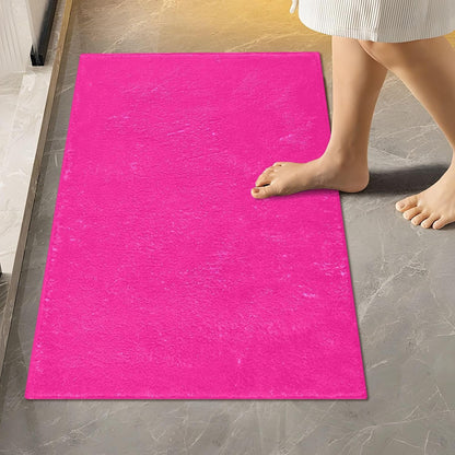 Plain Deep Pink Solid Color Bathroom Rugs, Non Slip Dry Quickly Bath Mat, Absorbent Soft Bath Rugs for Bathroom, Toilet and Shower Floor