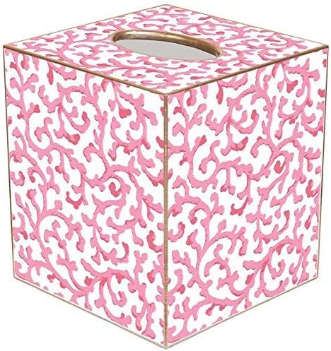 Pink Waverly Scroll Paper Mache Tissue Box Cover, Handmade in the USA