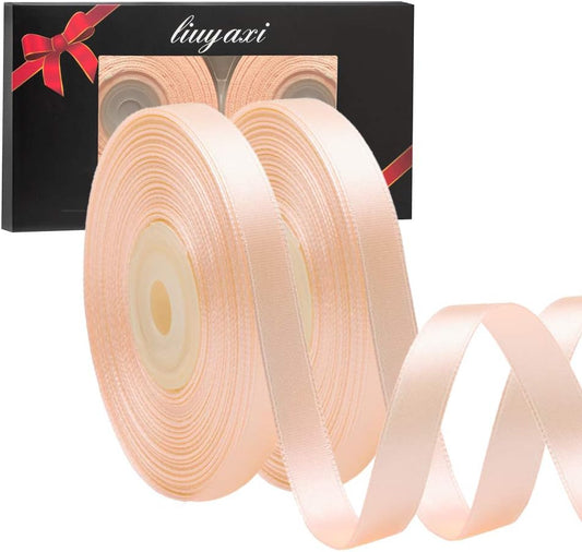 Solid Color Double Faced Peach Satin Ribbon 3/8" X 50 Yards, Ribbons Perfect for Crafts, Wedding Decor, Bow Making, Sewing, Gift Package Wrapping and More