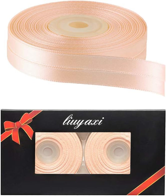 Solid Color Double Faced Peach Satin Ribbon 3/8" X 50 Yards, Ribbons Perfect for Crafts, Wedding Decor, Bow Making, Sewing, Gift Package Wrapping and More
