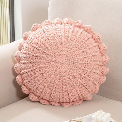 Knitted Throw Pillow Round Couch Pillow (Pink, 18inch)