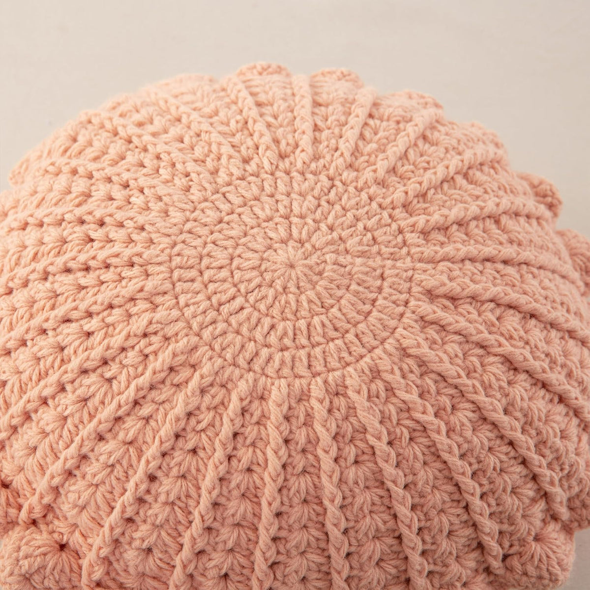Knitted Throw Pillow Round Couch Pillow (Pink, 18inch)