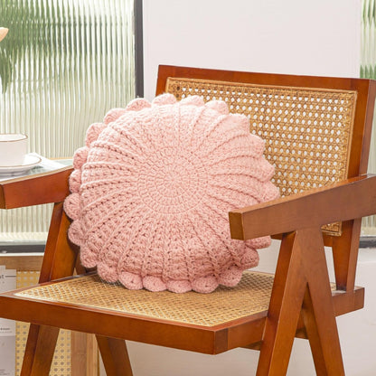 Knitted Throw Pillow Round Couch Pillow (Pink, 18inch)