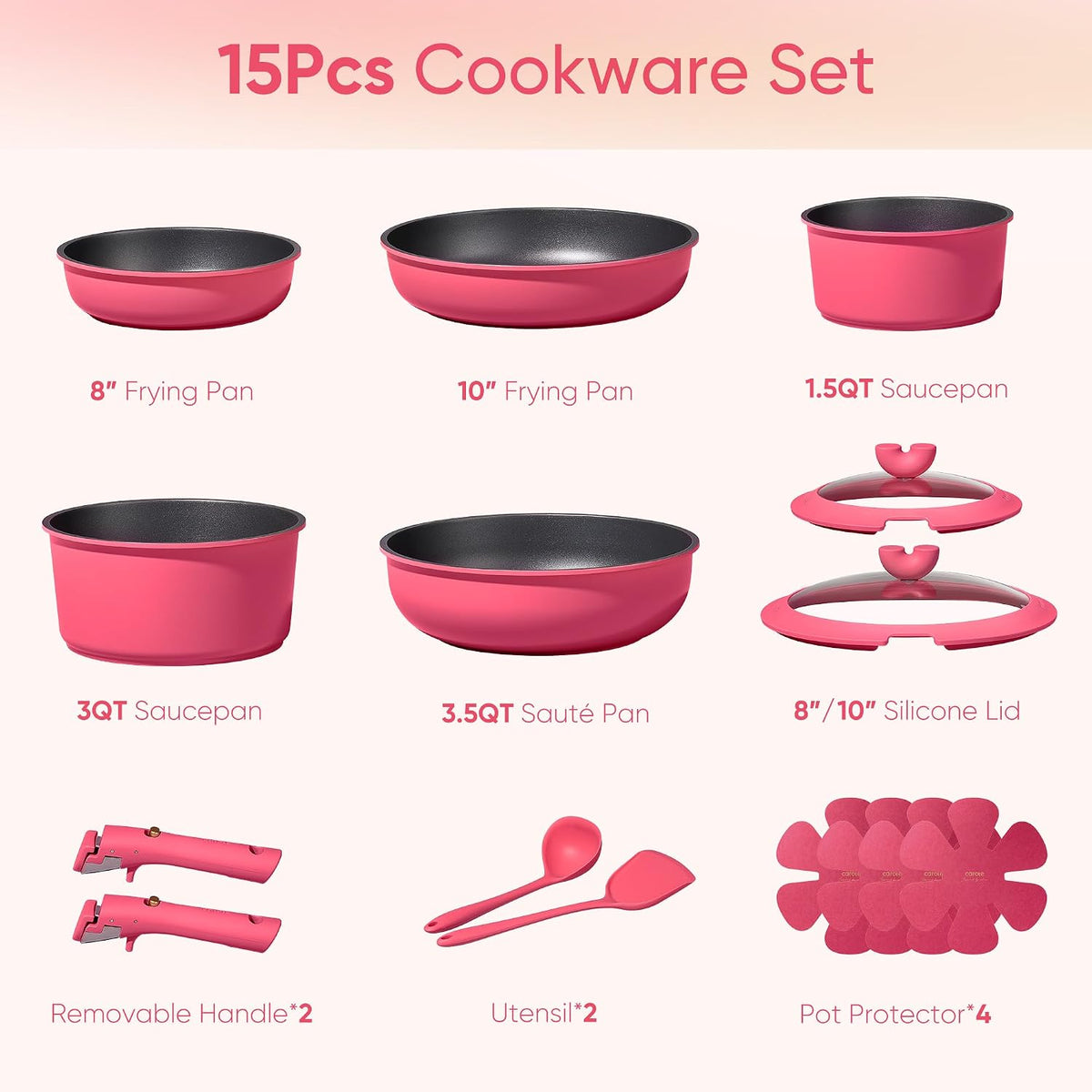 15pcs Pots and Pans Set Non Stick, Cookware Set Detachable Handle